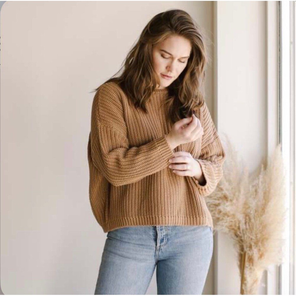 The Simple Folk Chunky Knit Caramel 100% Organic Cotton Sweater Sz 8